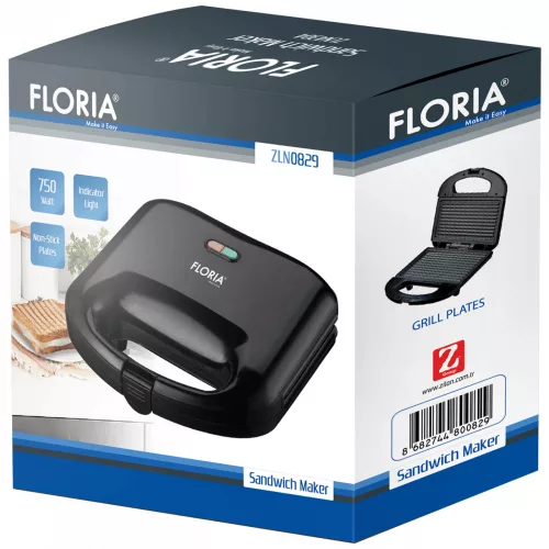 Floria ZLN0829 BK Szendvicssütő, LED kijelző, 750 W, fekete