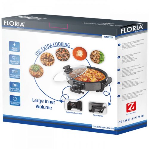 Floria ZLN4957 Kerek elektromos pizza serpenyő - 36/38cm - 1500W - fekete