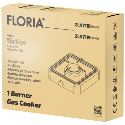 Floria ZLN7118 Gáztűzhely, 1 égős - fekete