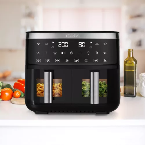 MINTATERMI - TESLA Aircook Q450 XXL DualZone digitális forrólevegő sütő, 7,6L