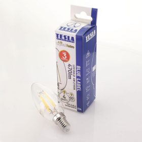   Tesla - LED FILAMENT RETRO gyertyaizzó, E14, 4W, 230V, 470lm, 2700K, 360°, clear