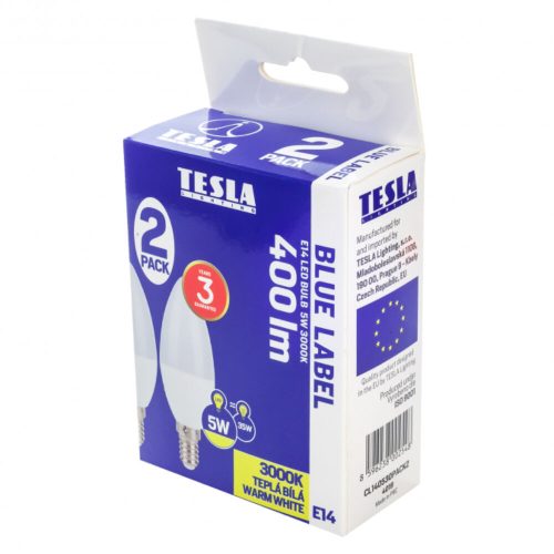 Tesla - LED gyertyaizzó, E14, 5W, 230V, 400lm, 3000K, 180° 2 db-os szett