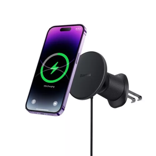 Baseus CW01 Magnetic szellőzőrácsra rögzíthető, vezeték nélküli autós telefon töltő és tartó, 15W, fekete