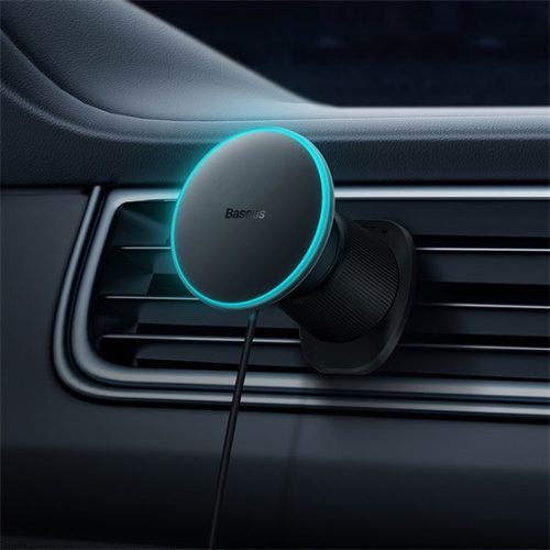 Baseus CW01 Magnetic szellőzőrácsra rögzíthető, vezeték nélküli autós telefon töltő és tartó, 15W, fekete