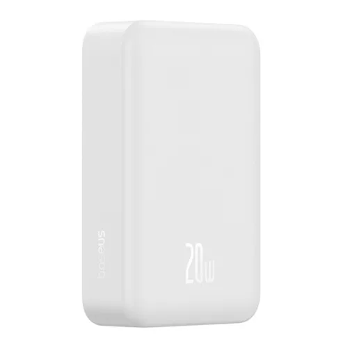 Baseus EnerFill FM41 Magnetic vezeték nélküli gyorstöltő powerbank 20000mAh, 20W, fehér + 60W USB Type-C, 30cm kábel