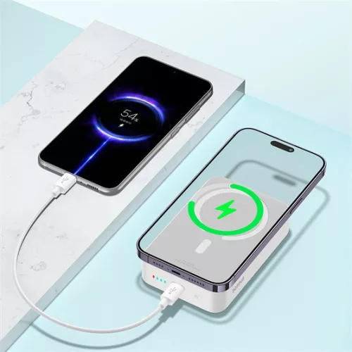 Baseus EnerFill FM41 Magnetic vezeték nélküli gyorstöltő powerbank 20000mAh, 20W, fehér + 60W USB Type-C, 30cm kábel