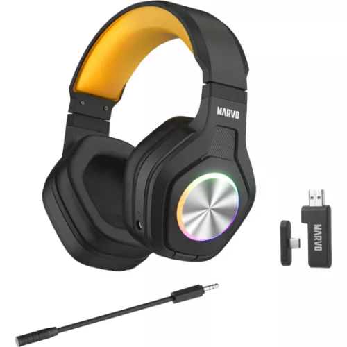 MARVO Pulz 80W vezeték nélküli fejhallgató - fekete - RGB világítás