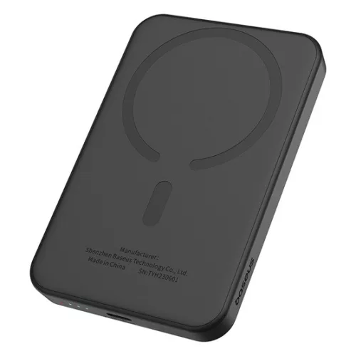Baseus Magnetic Mini vezeték nélküli gyorstöltő powerbank 5000 mAh, 20W, fekete + 60W USB Type-C, 30cm kábel