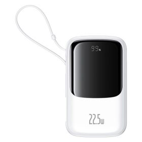   Baseus Qpow Pro+ gyorstöltő powerbank 10000 mAh, 22.5W, beépített USB Type-C kábel, fehér