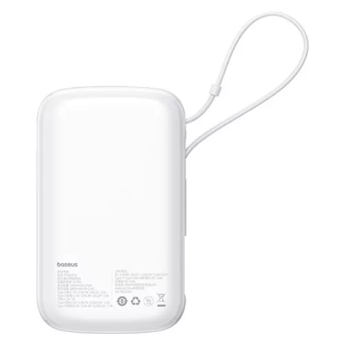 Baseus Qpow Pro+ gyorstöltő powerbank 10000 mAh, 22.5W, beépített USB Type-C kábel, fehér