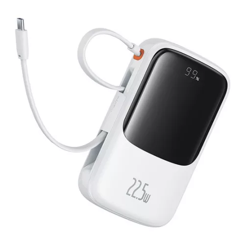 Baseus Qpow Pro+ gyorstöltő powerbank 10000 mAh, 22.5W, beépített USB Type-C kábel, fehér