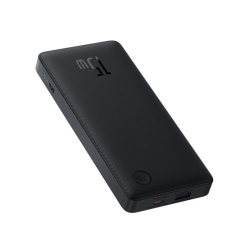Baseus Airpow Lite gyorstöltő powerbank 10000 mAh, 15W, fekete + USB Type-C, 30cm kábel