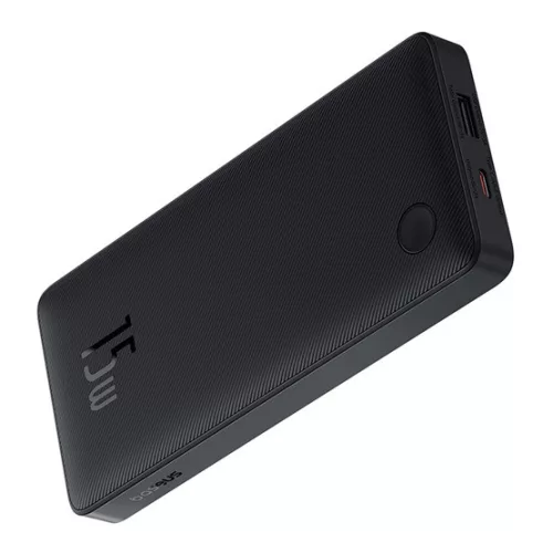 Baseus Airpow Lite gyorstöltő powerbank 10000 mAh, 15W, fekete + USB Type-C, 30cm kábel