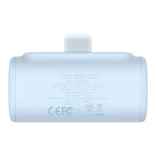 Baseus Compact gyorstöltő powerbank 5000 mAh, 20W iPhone csatlakozóval, kék