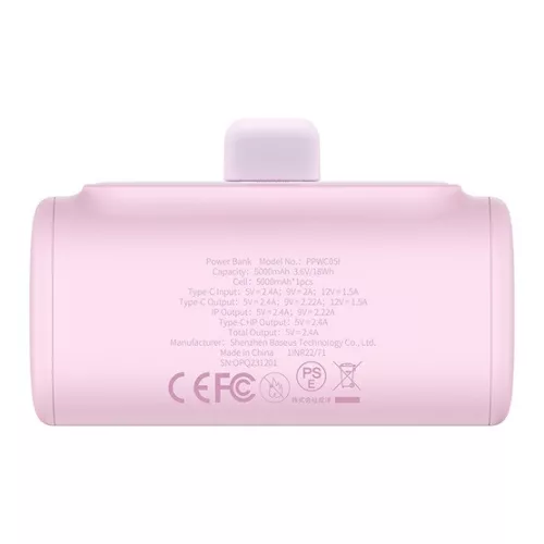 Baseus Compact 20W gyorstöltő powerbank, 5000mAh, iPhone csatlakozóval, rózsaszín