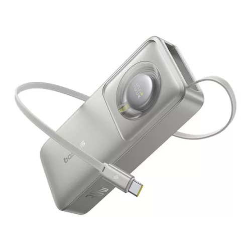 Baseus Free2Pull gyorstöltő powerbank 10000 mAh, 30W, beépített USB Type-C kábel, szürke