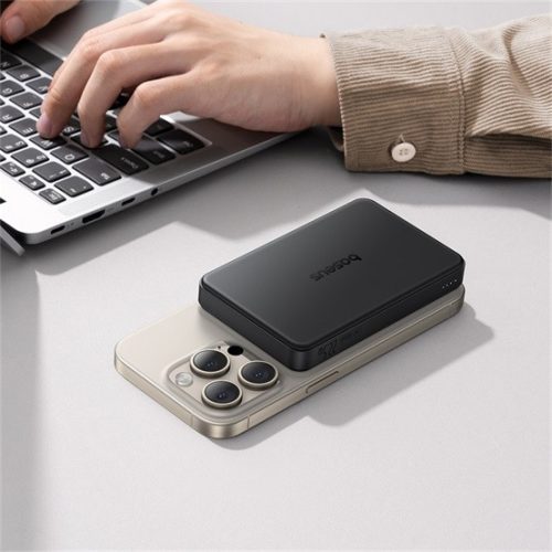 Baseus Airpow II Qi2 Magnetic vezeték nélküli gyorstöltő powerbank 10000 mAh, 22.5W, fekete + 60W USB Type-C, 30cm kábel