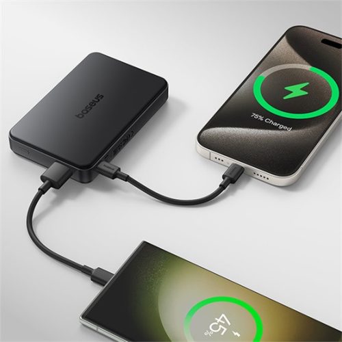 Baseus Airpow II Qi2 Magnetic vezeték nélküli gyorstöltő powerbank 10000 mAh, 22.5W, fekete + 60W USB Type-C, 30cm kábel