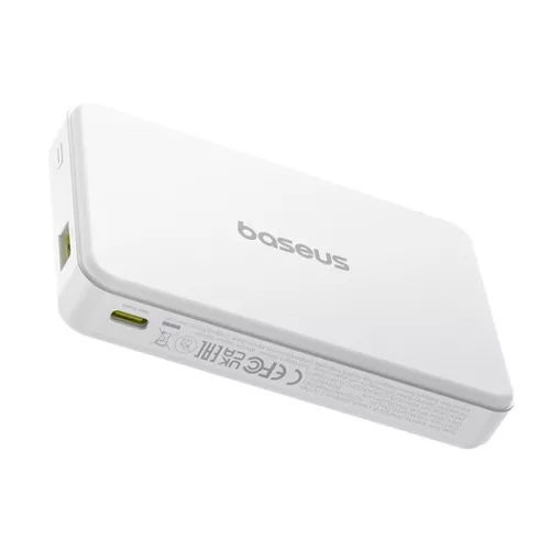 Baseus Airpow II Qi2 Magnetic vezeték nélküli gyorstöltő powerbank 10000 mAh, 22.5W, fehér + 60W USB Type-C, 30cm kábel