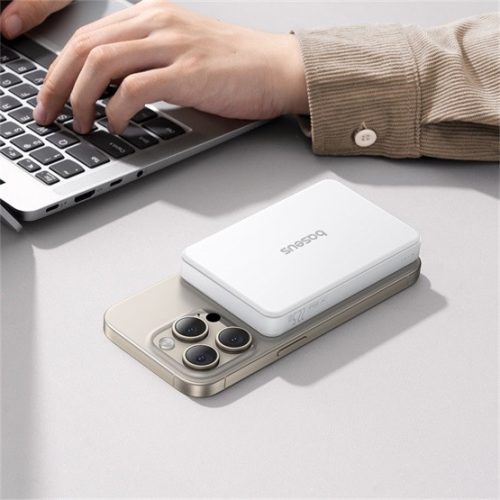 Baseus Airpow II Qi2 Magnetic vezeték nélküli gyorstöltő powerbank 10000 mAh, 22.5W, fehér + 60W USB Type-C, 30cm kábel