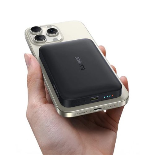 Baseus EnerFill FM11 Magnetic vezeték nélküli gyorstöltő powerbank 10000 mAh, 22.5W, fekete + USB Type-C, 30cm kábel