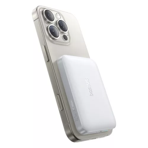 Baseus EnerFill FM11 Magnetic vezeték nélküli gyorstöltő powerbank 10000 mAh, 22.5W, fehér + 60W USB Type-C, 30cm kábel