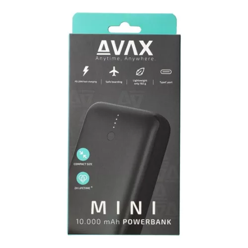 AVAX PB105B MINI PD/Type-C 20W gyorstöltő Powerbank 10.000mAh, fekete