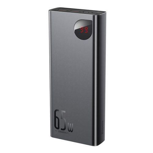 Baseus Adaman Metal gyorstöltő powerbank 20000 mAh, 65W, fekete + 3A USB Type-C, 30cm kábel