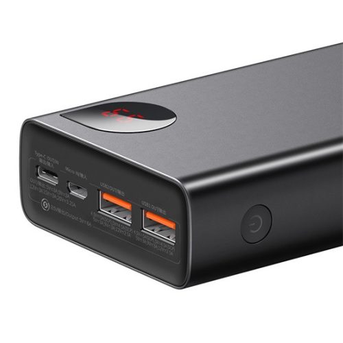 Baseus Adaman Metal gyorstöltő powerbank 20000 mAh, 65W, fekete + 3A USB Type-C, 30cm kábel