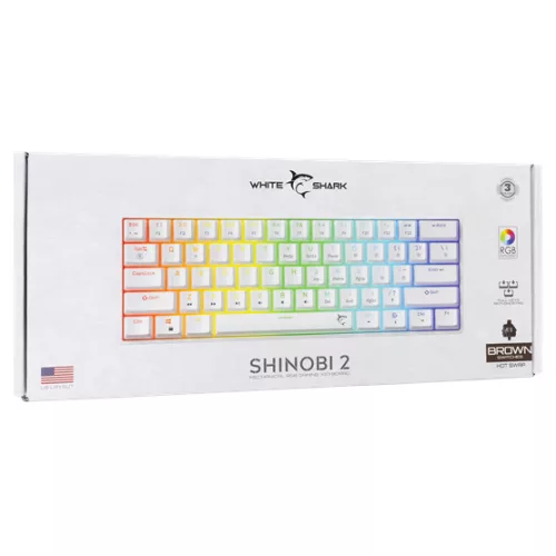 White Shark GK-004231W/BR-US SHINOBI-2 vezetékes mechanikus gamer billentyűzet - fehér - US