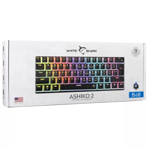 White Shark GK-2202-2B/BL-US ASHIKO-2 vezetékes mechanikus gamer billentyűzet - fekete - US