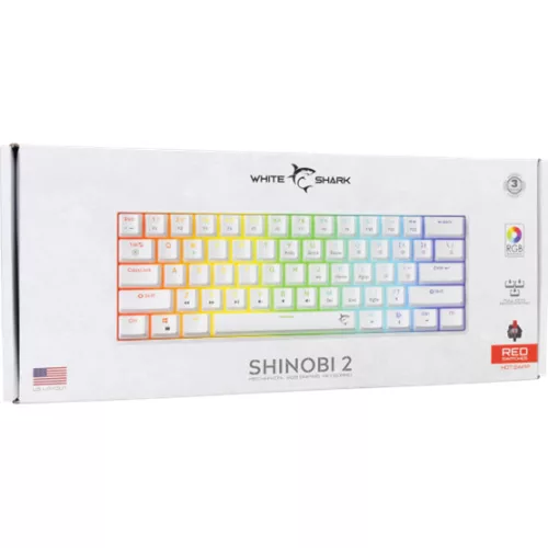 White Shark GK-004213V2-W/R-HU SHINOBI-2 vezetékes mechanikus gamer billentyűzet - fehér - HU /piros/