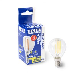   Tesla - LED FILAMENT RETRO minigömb izzó,  E14, 4W, 230V, 470lm, 2700K, 360°,clear