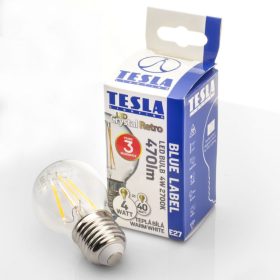   Tesla - LED minigömb FILAMENT RETRO izzó, E27, 4W, 230V, 470lm, 2700K, 360°,clear