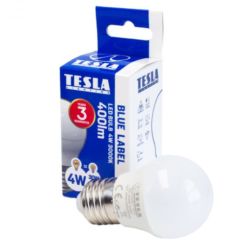 Tesla - LED minigömb izzó, E27, 4W, 230V, 400lm, 3000K, 180°