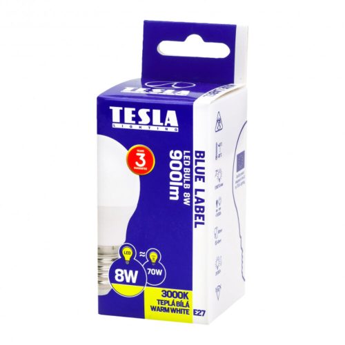 Tesla - LED minigömb izzó, E27, 8W, 230V, 900lm, 3000K, 220°