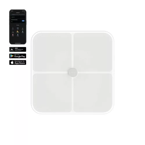 AENO ABS0001S BS1S okos testmérleg, 15 féle mérőszám, LED kijelző, 180 kg-ig terhelhető, AENO app, 10+1 profil, ITO üveg