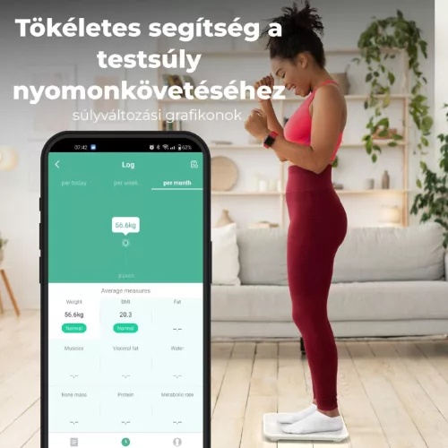 AENO ABS0001S BS1S okos testmérleg, 15 féle mérőszám, LED kijelző, 180 kg-ig terhelhető, AENO app, 10+1 profil, ITO üveg