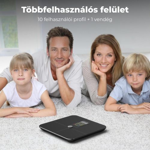 AENO ABS0002S BS2S testmérleg,  180 kg-ig terhelhető, SMART funkciók, profilok, BMI index elemzés, színes kijelző