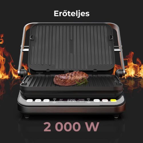 AENO AEG0005 EG5 kontakt grill, 2000 W, 3 az 1-ben sütő, kétoldalas lemezek, 6 program, LED kijelző