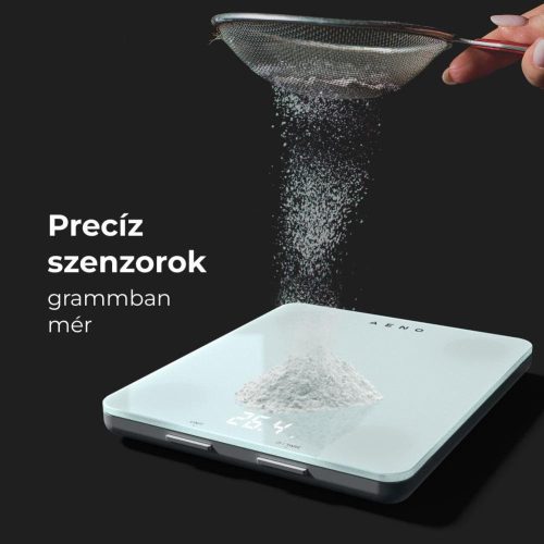 AENO AKS0001S KS1S intelligens konyhai mérleg, max. 8 kg kapacitás, LED kijelző, Bluetooth csatlakozás, edzett üvegfelület