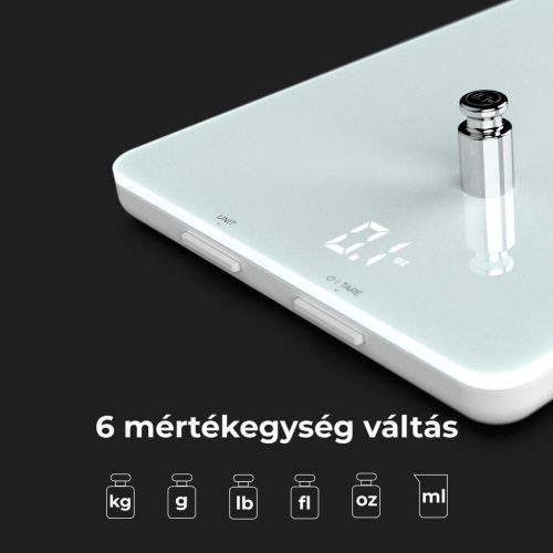 AENO AKS0001S KS1S intelligens konyhai mérleg, max. 8 kg kapacitás, LED kijelző, Bluetooth csatlakozás, edzett üvegfelület