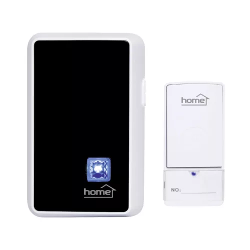 Home DBK1010AC vezeték nélküli csengő, elem nélküli, 100m hatótáv, 20 dallam, 3-fokozatú hangerő, kék LED, kinetikus nyomógomb, 230V-os tápellátás