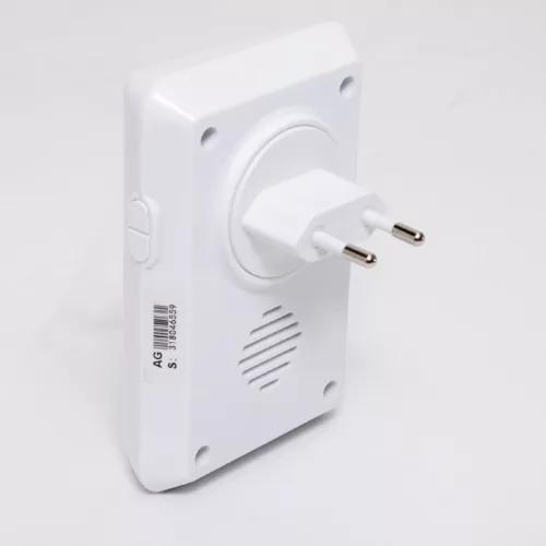 Home DBK1010AC vezeték nélküli csengő, elem nélküli, 100m hatótáv, 20 dallam, 3-fokozatú hangerő, kék LED, kinetikus nyomógomb, 230V-os tápellátás