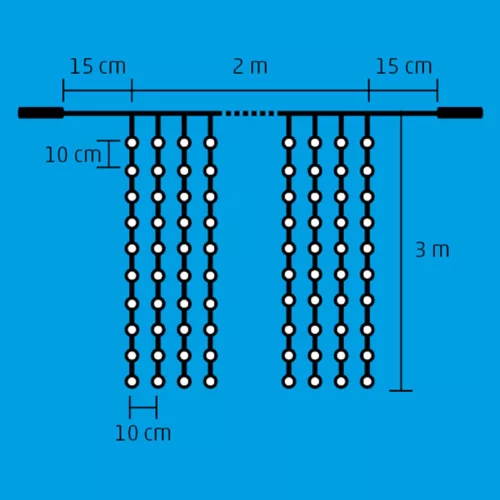 Home DLF 600/WW LED-es fényfüggöny, 2x3 m / 600 db melegfehér LED, állófényű, fehér vezeték, sorolható, kül- és beltéri kivitel