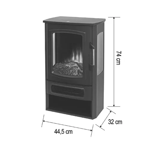 HOME FKK26 szabadon álló elektromos látványkandalló, max. 2000 W, 2 fokozat, LED lángeffekt, panoráma tűztér, termosztát