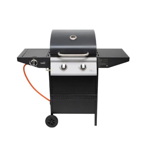 Home GRG02 gázgrill, 2 főégővel, 1 oldalégővel, 3,2 kW égőnkénti teljesítmény, 440x400 mm sütőfelület, nyomásszabályozó készlettel