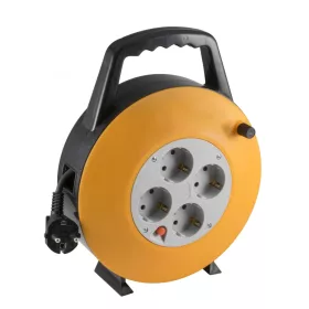   Home HJR 3-10 kábeldob, 10 m, IP20 kivitel, műanyag tartó, H05VV-F 3G1,0 mm2 kábel, max. 2300 W, védőkapcsoló, 4 védőérintkezős aljzat