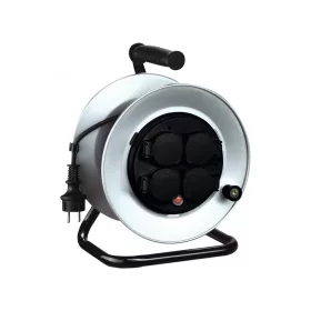   Home HJRM 10-50 fém kábeldob, 50 m, fém talp és dob, IP44-es védelem, H07RN-F 3G1,5 mm2 gumi kábel, max. 3000 W, védőkapcsoló,  fix, nem forgó aljzatokkal