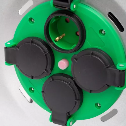 HOME HJRM2025 fém kábeldob, 25 méter, fém talp, H07RN-F 3G2,5 mm2 vezeték, 250 V~ / max. 16 A, túlmelegedés elleni védőkapcsolóval